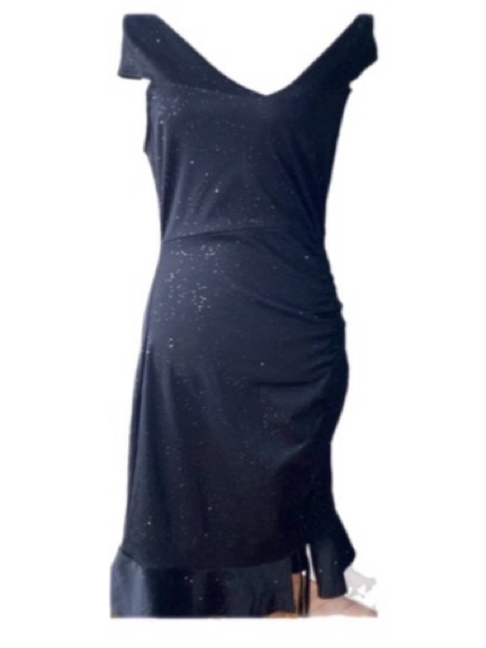 Chic Me BLACK off shoulders ruffled hem shimmer party formal dress, size L